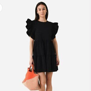 English Factory Plus Size Flutter Sleeve Tiered Ruffled Mini Dress Black 2X